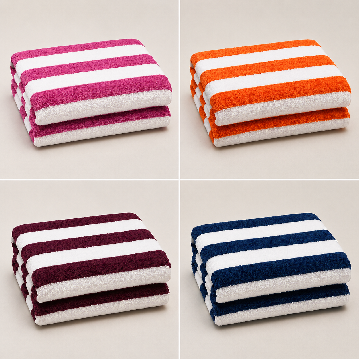 Beach and pool towel collection in striped colourways
