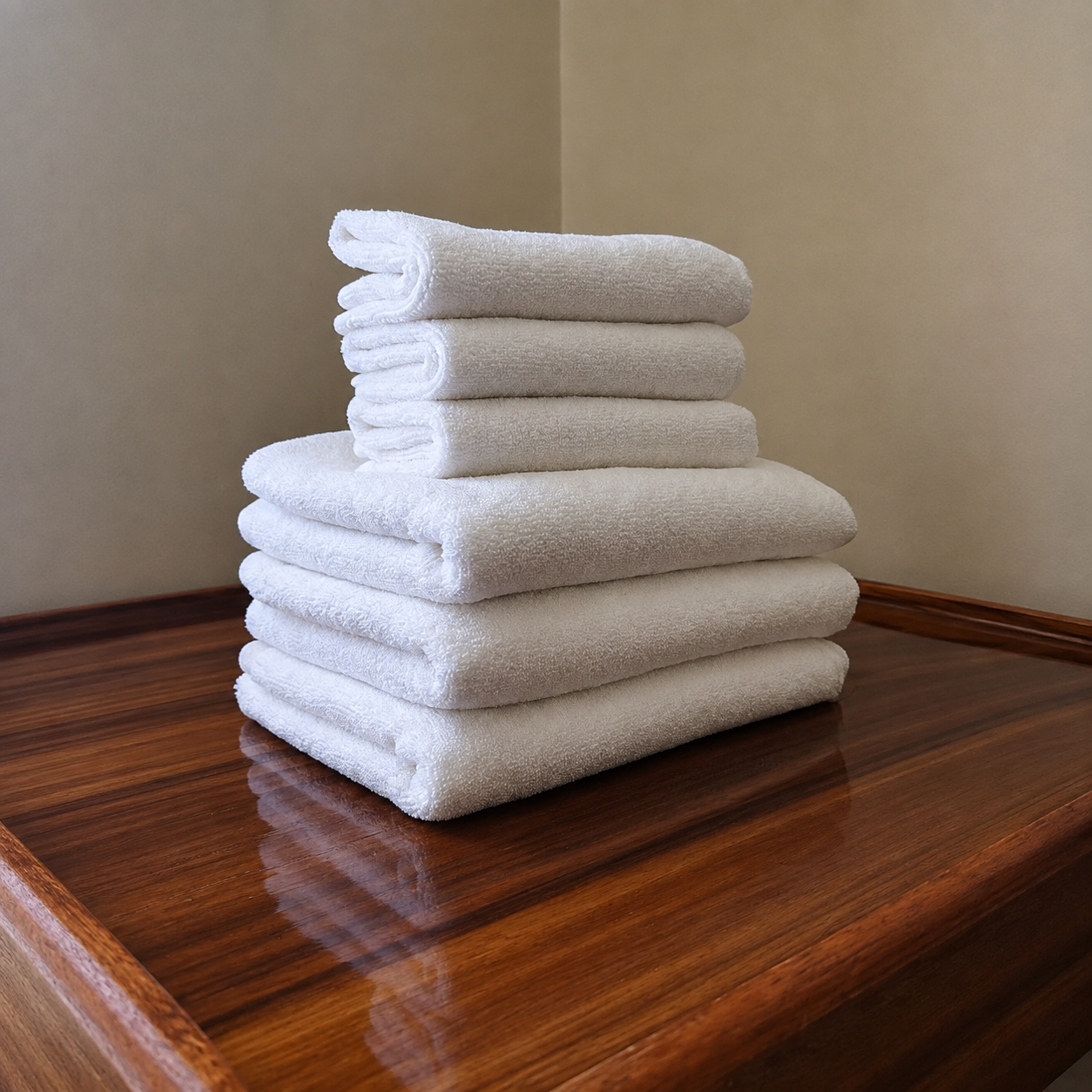 Stack of premium white terry towels